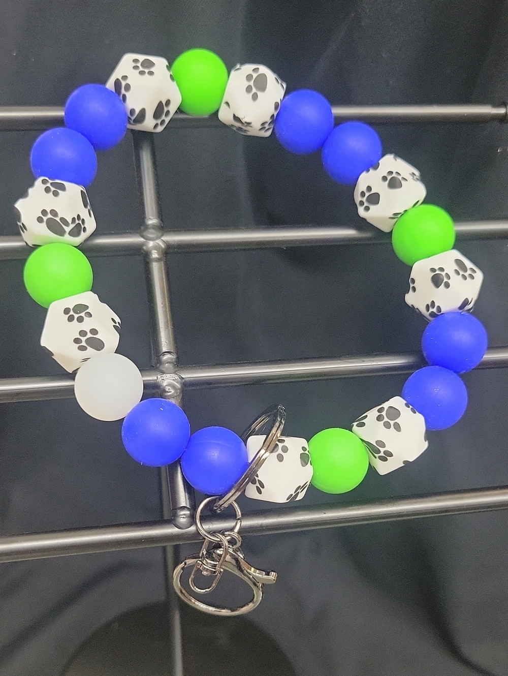 Adjustable Blue & Green Paw Print Wristlet Unbranded